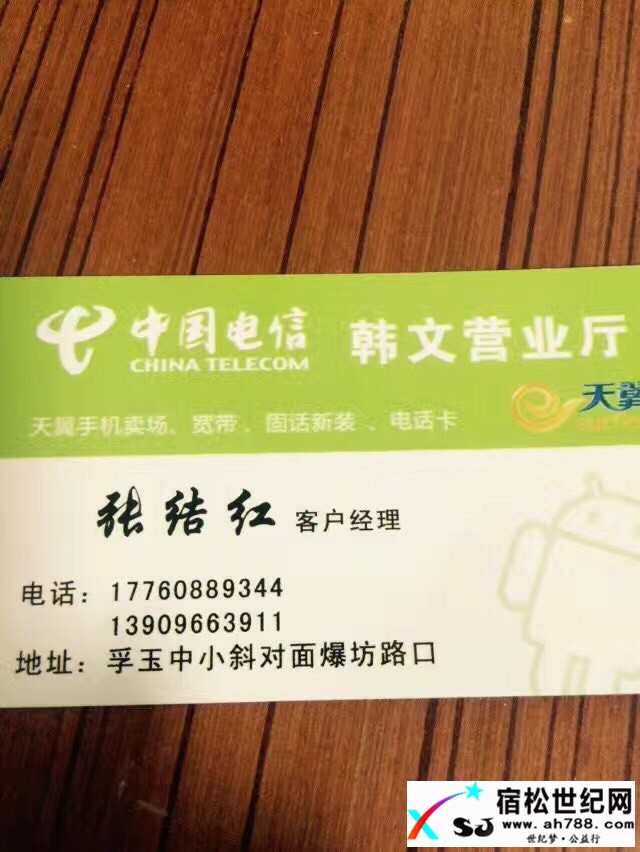 孚玉中小斜对面爆坊路口，中国电信韩文营业厅开业大吉！宿松世纪网
